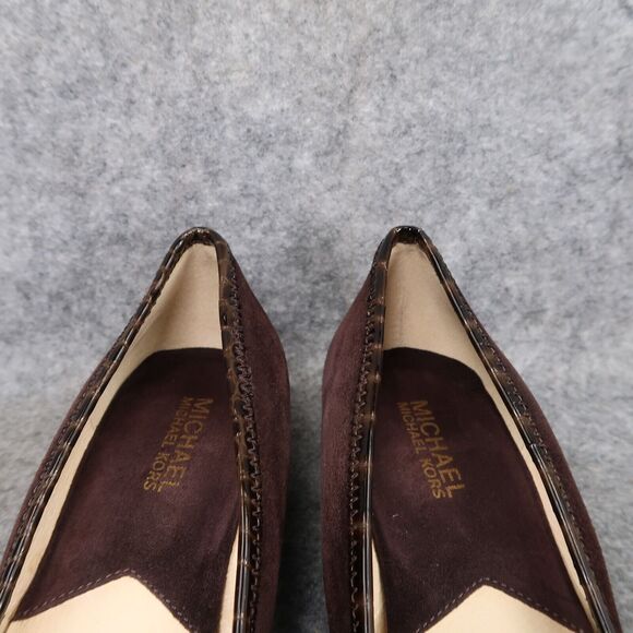 Michael Kors Shoes Women 8.5 Wedge Pump Leather Fashion Ballet Flat Brown Buckle - Picture 4 of 14